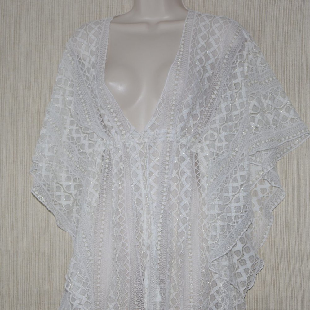 Becca by Rebecca Virtue Lace Tunic White Gold Swimsuit Cover Up Size XS